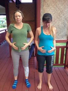 Prenatal yoga on my lanai with my beautiful pregnant friends Kendyl and Chanel.